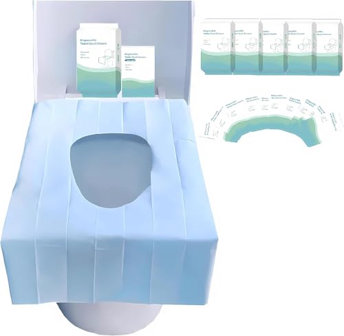 Protector WC Desechable 50Pcs, Fundas Asiento Inodoro Universal Desechables Biodegradable, Embalaje Individual Fundas WC para Niños Mujeres Embarazadas Adultos, Uso en Baños Públicos