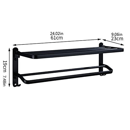 Support sèche-cheveux mural sans perforation étagère bois 45x8cm