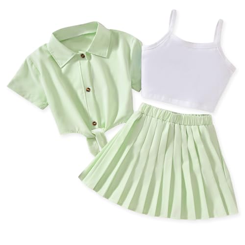Image of HIHA Girls 3 Piece Outfit Cami Crop Tops Skirt Set with Button Down Shirts Size 6-12