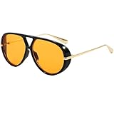 AIEYEZO Oversized Aviator Sunglasses Women Men Fashion Retro Big Frame Sun Glasses Designer Ladies Shades (Black/Orange)