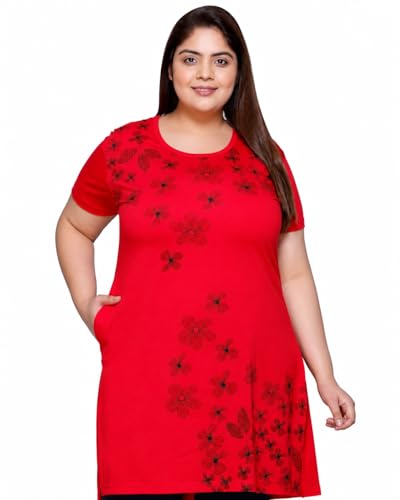 Image of In Love Women's Printed Cotton Plus Size Longline T-Shirt with Pockets | Cotton fabric - soft longline T-shirt with easy plus-size fit