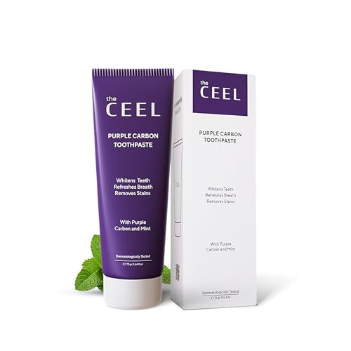 The Ceel Pasta de dientes blancos 75 g – Pasta de dientes blanqueadora de carbón púrpura con carbón activado y menta para dientes blancos Pasta de dientes Blanqueamiento