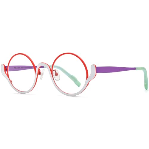 Image of FONEX Colorful Pure Titanium Glasses Frame Women Retro Round Eyeglasses