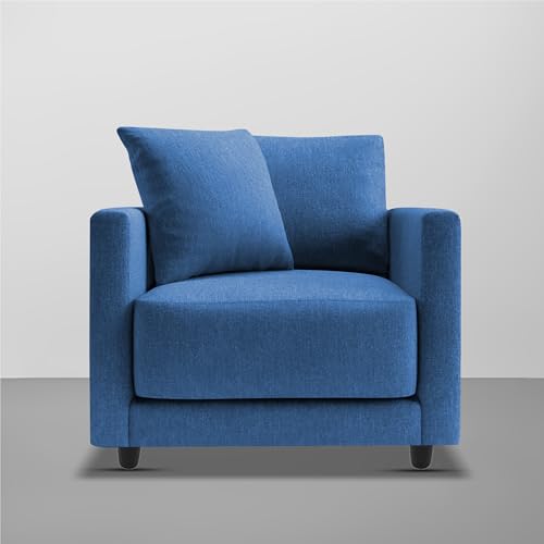 Image of Casaliving Dominic 1 Seater Sofa Set for Living Room (Blue Fabric) Premium Fabric Sofa