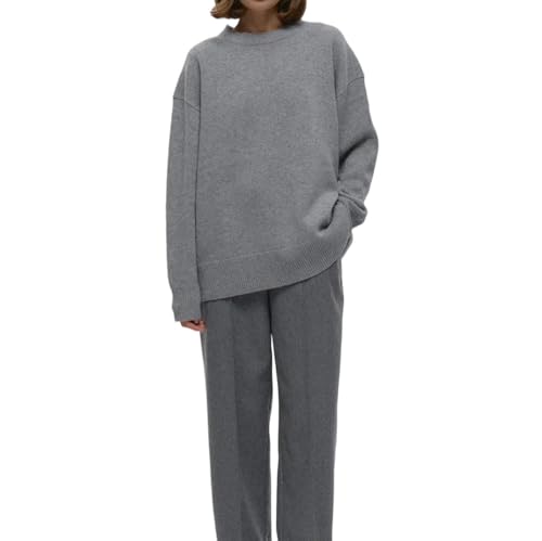 Women's O Neck Sweater Pullover Thick Soft Knit Loose Fit Solid Color Casual Warm Tops