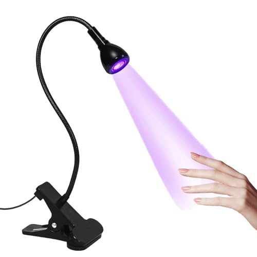 Lámpara UV para Uñas de Gel con Pinza,Mini Secador de Uñas LED 3W con Cable USB e Interruptor,Lámpara Portátil para Esmalte Semipermanente,Cuello Flexible 360°,Negra