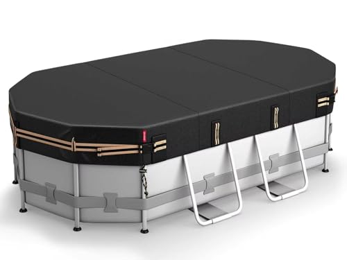 QH.HOME 10x16 Ft Oval Pool Cover for Bestway/Intex/Coleman Frame Oval Pool [Excellent Windproof ] with Adjustable Buckle Straps & Drawstring Hem. [Durable Tear Resistant]