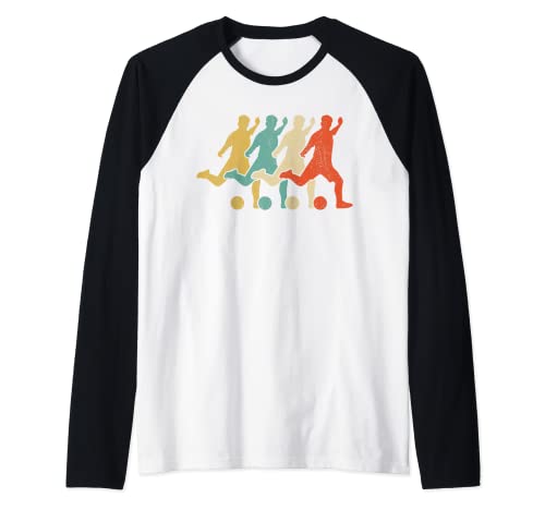 Soccer Vintage Silhouette 60s 70s Retro Gifts Team Sports Raglan Baseball Tee