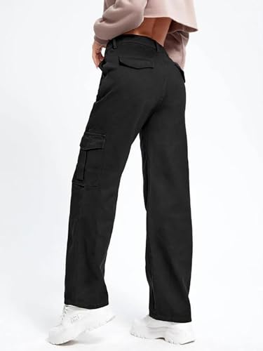 Image of KOTTY Women's Solid Mid Rise Relaxed Fit Cargo Jeans