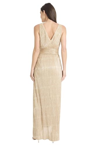 Maggy London Women's Textured Metallic Pleated Formal Maxi Dress with Wrapped Waistband and Side Slit-Sleeveless Evening Gown3