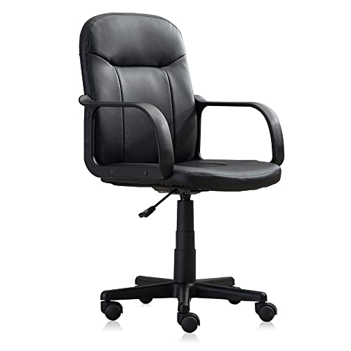 Belleze Mid Back Office Task Chair With Arms, Faux Leather Ergonomic Executive Computer Desk, Adjustable With Swivel For Home Workstation - Harper (Black) #TOP6