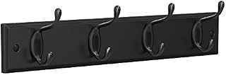 SONGMICS Coat Rack, Wall-Mounted Coat Hook, 4 Dual Metal Hooks, for Coats, Bags, in The Hallway, Bedroom, Living Room, Black LHR023B01