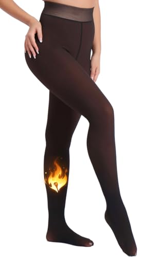 Image of MERYLURE Fleece Lined Tights Women Fake Translucent Winter Warm Thick Pantyhose Thermal Sheer Leggings for All Skin Tone