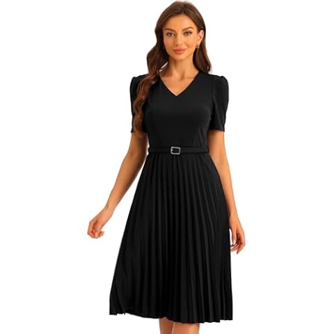 Allegra K Women's V-Neck Belted A-Line Dress Cover