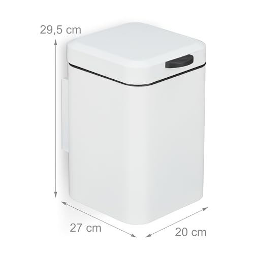 Cubo de basura baño de 6 litros y cierre suave de hierro blanco rectangular Relaxdays 5