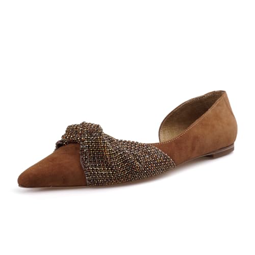 XYD Women D'Orsay Pointed Toe Flats Rhinestone Bowknot Slip On Dating Shopping Dress Shoes