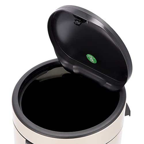 Image of Brabantia Press-Top Kitchen Trash Can | Soft Beige | 8 Gallon / 30L | Home Trash Can with Soft-Touch Stay-Open Lid & Removable Inner Bucket | + Trash Bags