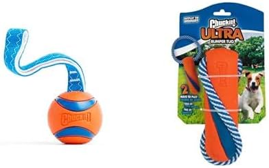 Chuckit! Ultra Dog Toy Bundle - Large 3-inch Ultra Ball Tug Toy (for Dogs 60-100 lbs) & Medium Ultra Bumper Tug Toy - Orange/Blue Interactive Fetch & Tug Toys
