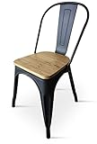 Kosmi - Chaise Noire en métal et Bois Clair Style Industriel Factory en métal Noir Mat et Assise en Bois Clair
