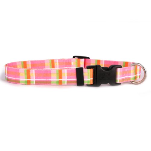 Image of Yellow Dog Design Easy-Snap Pet Collar, Madras Pink, Medium 14 inch - 20 inch (1 inch Wide)