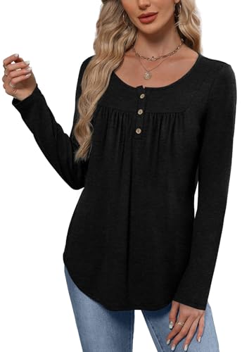 WIHOLL Long Sleeve Shirts for Women Fall Outfits 2025 Crewneck Casual Tunic Tops Trendy Blouses Fashion Clothing4