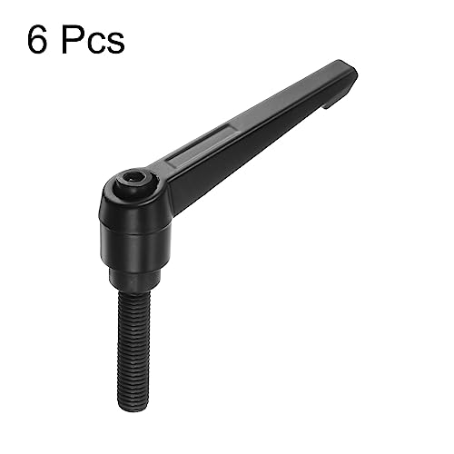 Image of HARFINGTON 6pcs Adjustable Clamping Lever Handles M10 x 50mm Male Thread Bolt Knobs Rotating Screw Locking Quick Release Ratchet Push Button Handle, Black