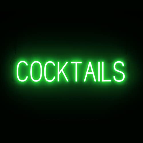 Image of SpellBrite LED Neon COCKTAILS Sign for Business - Green, 33 inch x 6 inch | Ultra-Bright Click-Together Signage for Bars & Restaurants, with Visibility from 500 ft - 8 Animations, 6 Brightness Levels