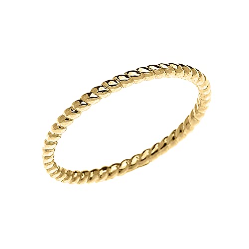 10K Yellow Gold Dainty Stackable Rope Cable Design Slender Band Ring - Size 7-1/2