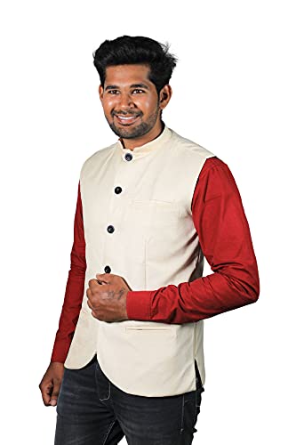 Image of PRAKASAM COTTON Men's Cotton Blend Nehru Jacket(Sleeveless wait coat)