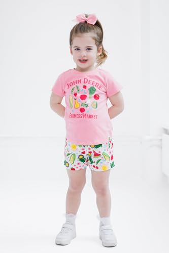 Image of John Deere Floral Horse Girls T-Shirt and French Terry Shorts Outfit Set Toddler to Big Kid Sizes (2T - 10-12)