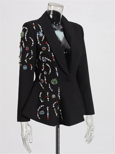 Zadaos Women's Black Blazer with Embellished Beaded Design Elegant Rhinestones Formal Jacket3