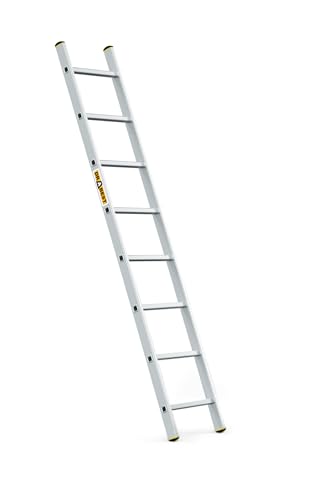 DRABEST PRO Serie Anlegeleiter Aluminium-Stufenleiter - 8 Stufen - mit Leiterhaken - Tragfähigkeit 150 kg - Anti-Rutsch-Füße Leichtes Gewicht korrosionsbeständig - EN131