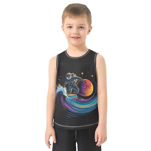 Surfing Space Wave Black Boys Tank Tops Toddler Boys' Assorted Sleeveless Tank Tops for Summer,3T2