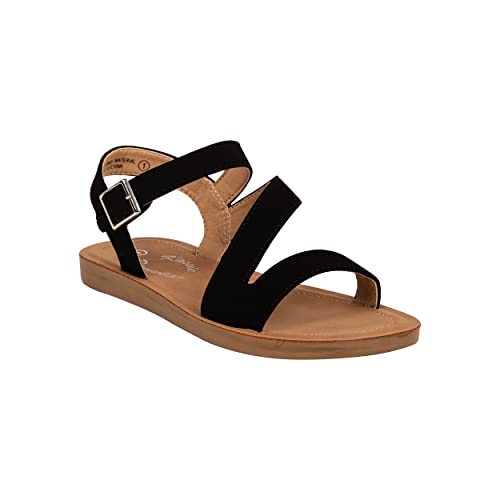Girls Sandals Comfortable Open Toe Straps with Ankle Buckle Slide Flats Lan-23
