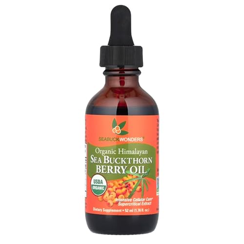 SeabuckWonders Organic Sea Buckthorn Berry Oil 1.76 Fl Oz 52 Servings with Omega 3 6 7 9 Used Topically & Orally Supports Hair Skin & Nail Health