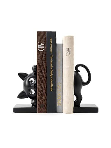 Stylor Peeping 3D Black Cat Bookends for Heavy Books - Cute Decorative Book Ends for Shelves Heavy Duty Book Stoppers Bookshelf Decor for Home Unique Cat Figurine Gifts for Cat Lovers Women