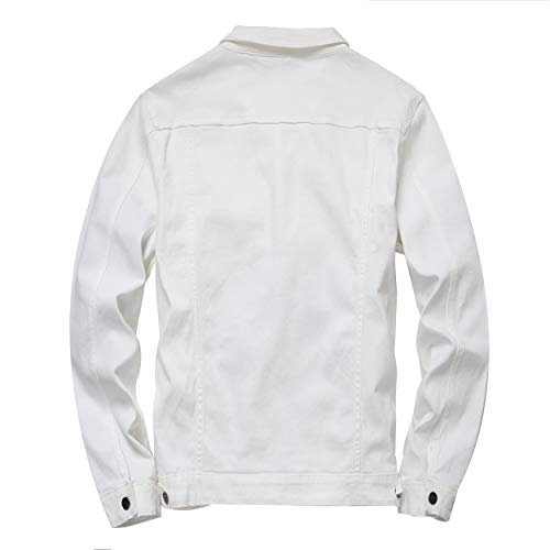 LAMKUKU Mens Denim Jacket Ripped Slim Jean Jacket Coat for Men