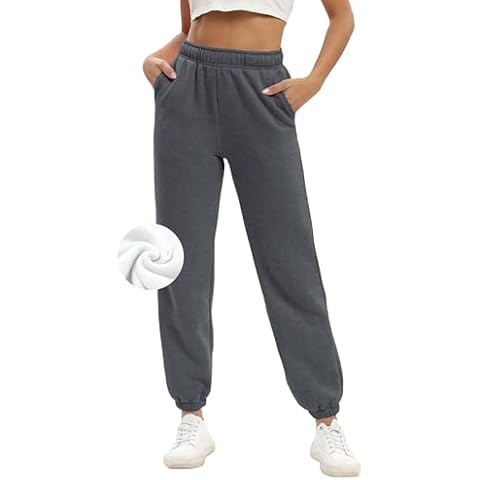 Baccarri Womens Fleece Sweatpants High Waisted Baggy Joggers Pants Cinch Bottom Lounge Cotton Pants with Pockets Dark Gray XS Cover