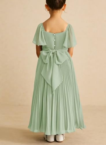 Chiffon Flower Girl Dresses for Wedding Ruffle Sleeves Junior Bridesmaid Dresses Birthday Party Ball Gown with Bow4