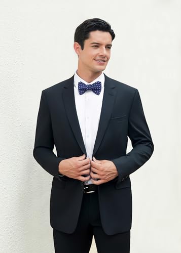 Image of HISDERN Bow Ties for Men Polka Dot Selftie Bowtie and Pocket Square Classic Business Tuxedo Wedding Bowties Handkerchief