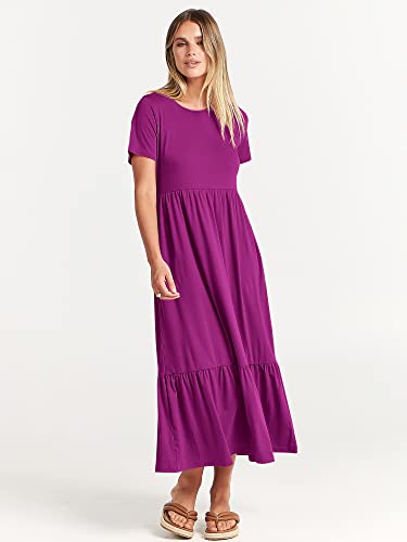 Image of ANRABESS Womens 2026 Summer Casual Maxi Dress A line Tiered Flowy Short Sleeve Crewneck T Shirt Beach Travel Long Dresses