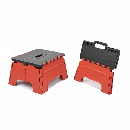 Image of 7 Inches Foldable Plastic Step Stool for Home & Kitchen, Portable Non-Slip Folding Stool, Heavy Duty Multipurpose Foot Rest for Bathroom, Office & Outdoor Use (Red-Black)