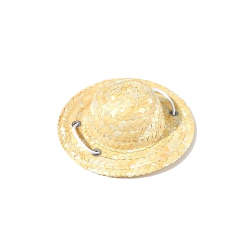 ペットの帽子 麦わら帽子 猫犬の帽子 調節可能なサンハットファッション 編み 通気 紫外線対策 写真 プレゼント オールシーズン対応 ペット用品 (麦わら帽子, S)のサムネイル