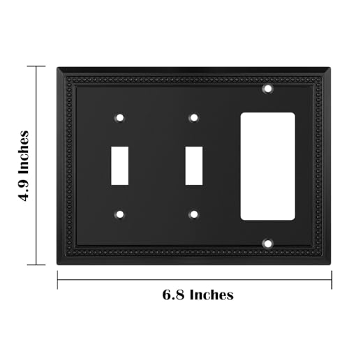 Image of Henne Bery Sunken Pearls Heavy Duty Decorative Wall Plate Switch Plate Outlet Cover (Double Toggle /Single Decorator, Matte Black)