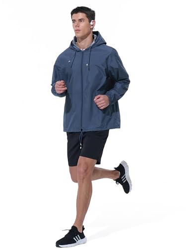 Image of UIQUR Mens Rain Jacket Raincoat Windbreaker Running Waterproof Lightweight Packable with Hood Travel Hiking Cycling