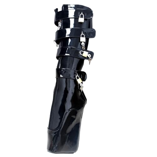 BNSHTZAC High Heels 18cm Ballet Boots Tall Boots lace up Large Size Plus Locks Black-11
