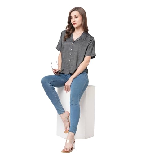 Image of GO-4 IT Rayon Fabric Short Sleeve Crop Shirt