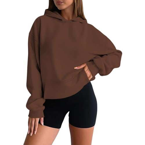 Sudadera básica para mujer, suéter de manga larga y capucha suave y cómoda para el día a día, para toda la temporada de Kuhle Klamotten, café, XS