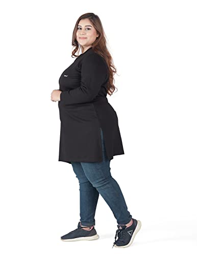 Image of CUPID Women's Cotton Plus Size Plain Full Sleeves Long Top for Summer n Semi Summers with One Side Pocket for Ladies Solid T Shirt