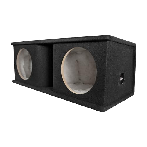 QPower Dual 10 Inch Horn Ported Subwoofer Box Enclosure 5/8 MDF Car Audio Speaker Box 1.2 Cubic Feet Per Sub Vented Design Black Carpet Finish